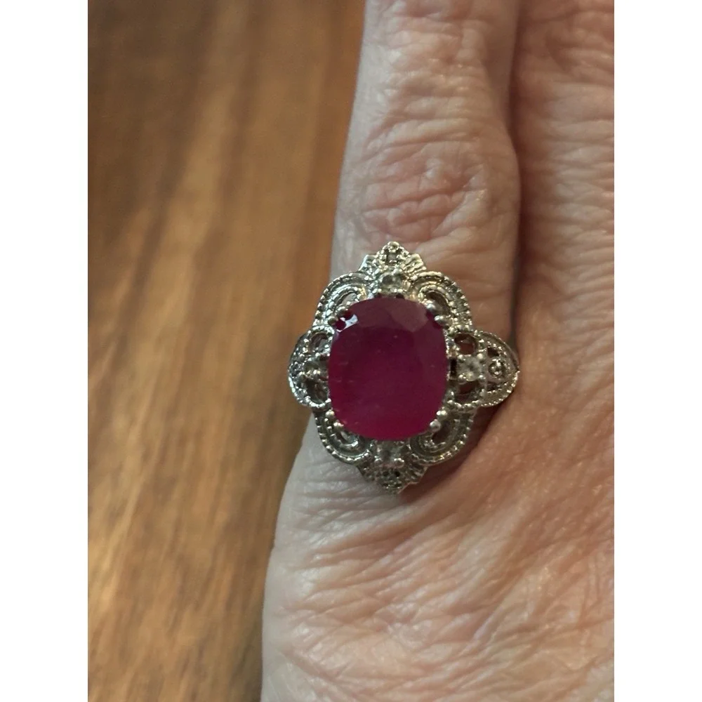 Sterling Silver Ruby Ring Size 6